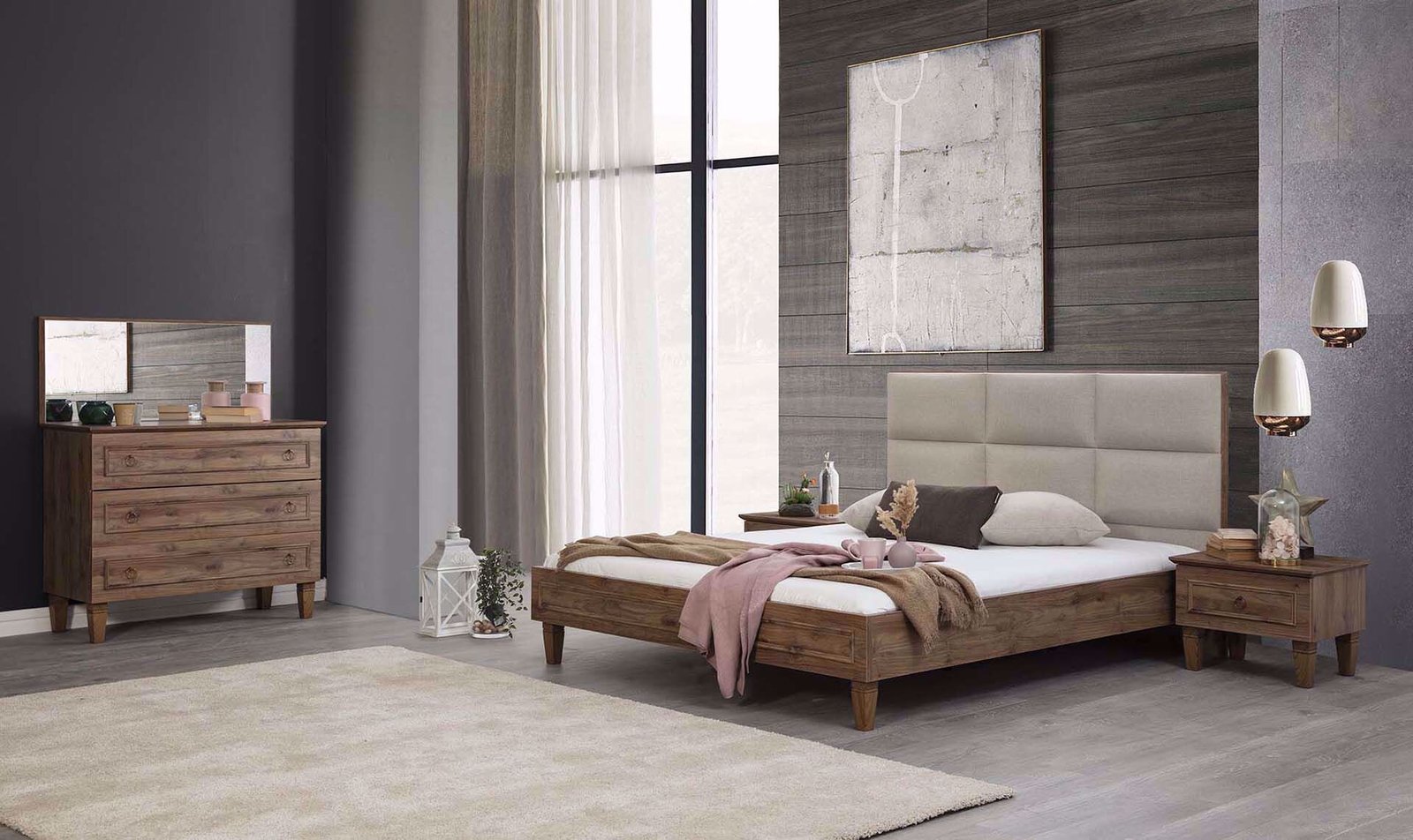 0004671 Cara Bazali Karyola 160200 Cm Basucu Dahil Amalfi Ceviz Dilara Collection Kigali