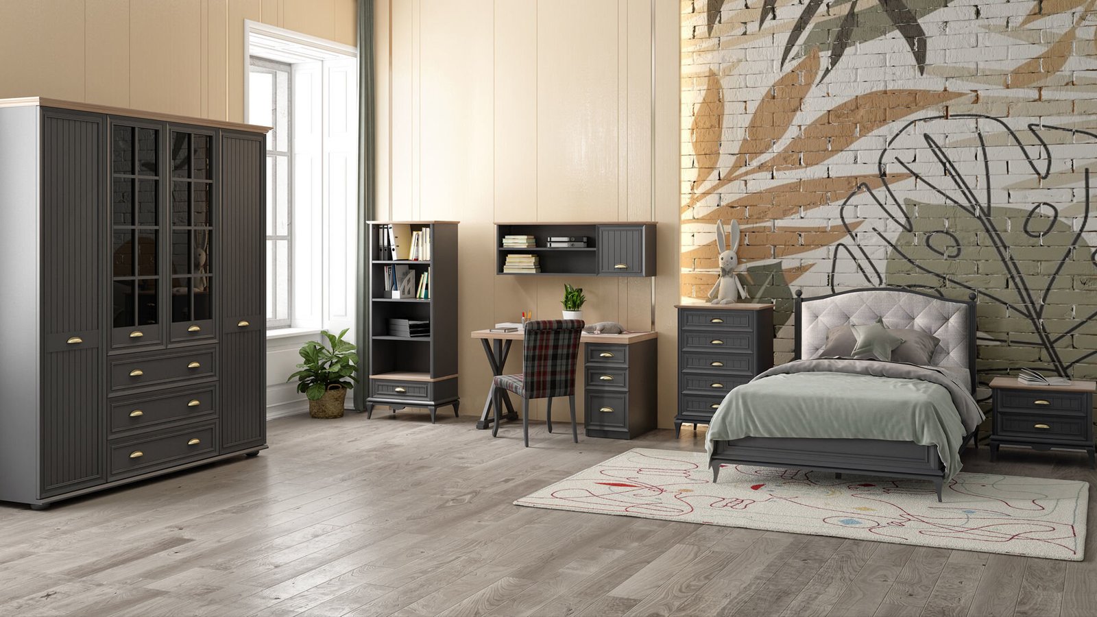 0017521 Angelic Dark 4 Kapakli Dolap 200Cm Dilara Collection Kigali